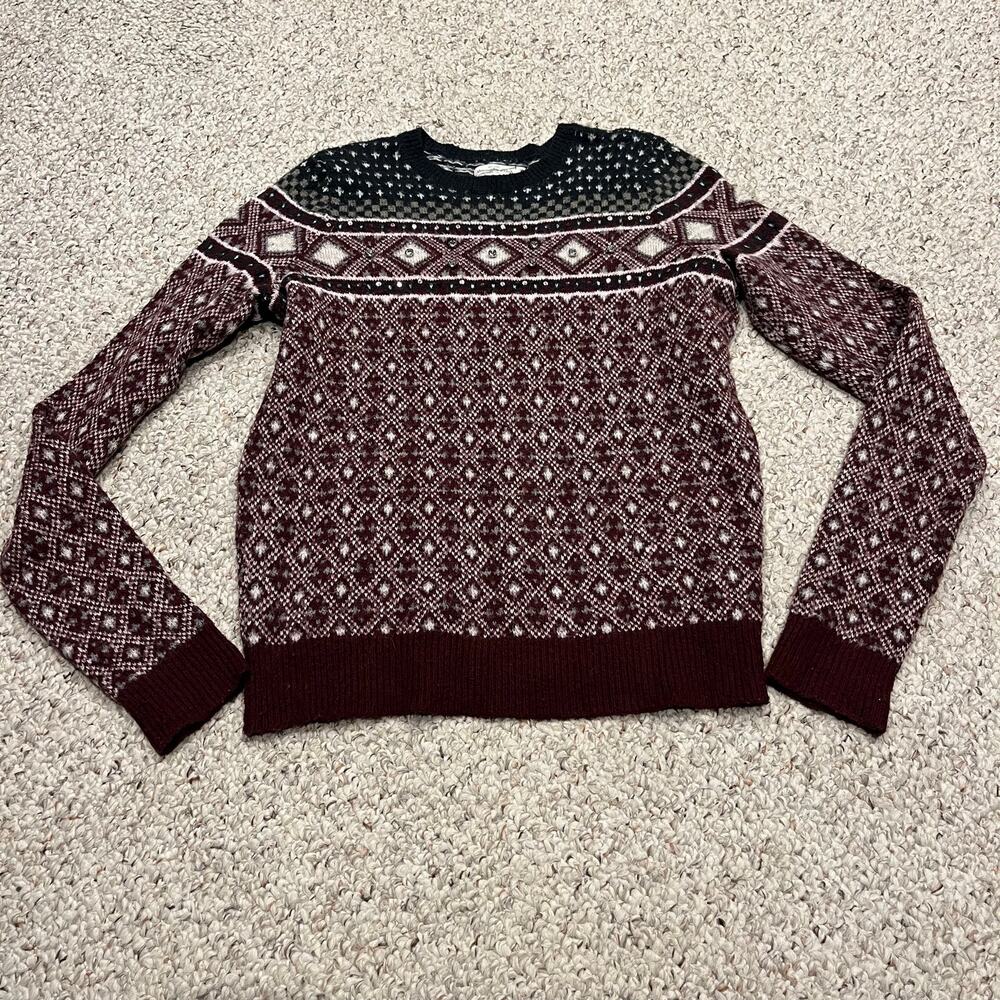 Abercrombie & Fitch Fair Isle Crewneck Sweater M Womens Rhinestone Holiday